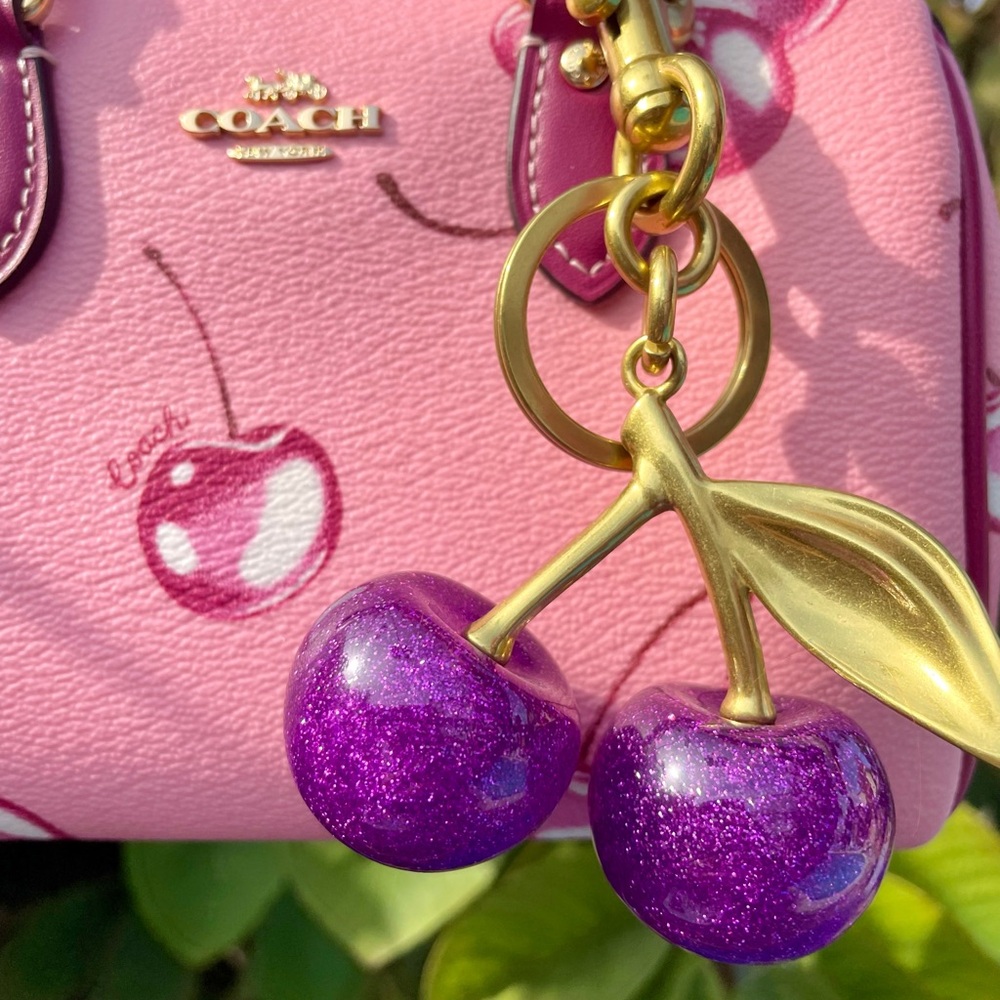 New Purple Glitter and Gold Hardware Cherry Charm